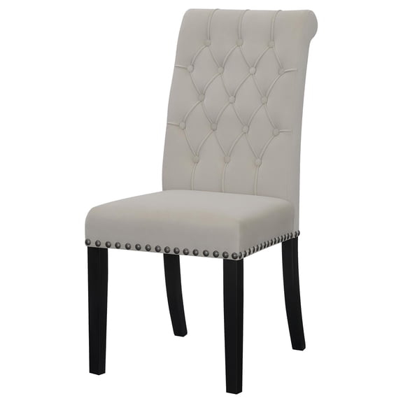 Sand Velvet Tufted Side Chairs (Set of 2) - Rustic Espresso Rubberwood, Transitional Dining Room Furniture, 41.5"H, Comfortable Foam Seat, Elegant Nailhead Trim