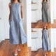 thumbnail image 4 of Vestidos midi suaves sin mangas con estampado de rayas de verano para mujer, vestidos de moda para mujer de lino sueltos con bolsillo hasta la mitad de la pantorrilla, cuello redondo, ropa informal de, 4 of 4