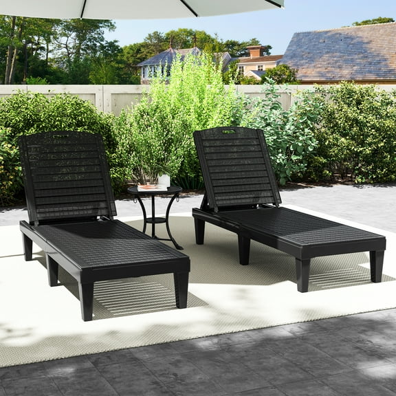 Uforic Outdoor Chaise Lounge Set of 2, 5-Position Adjustable Backrest, Waterproof for Patio, Black