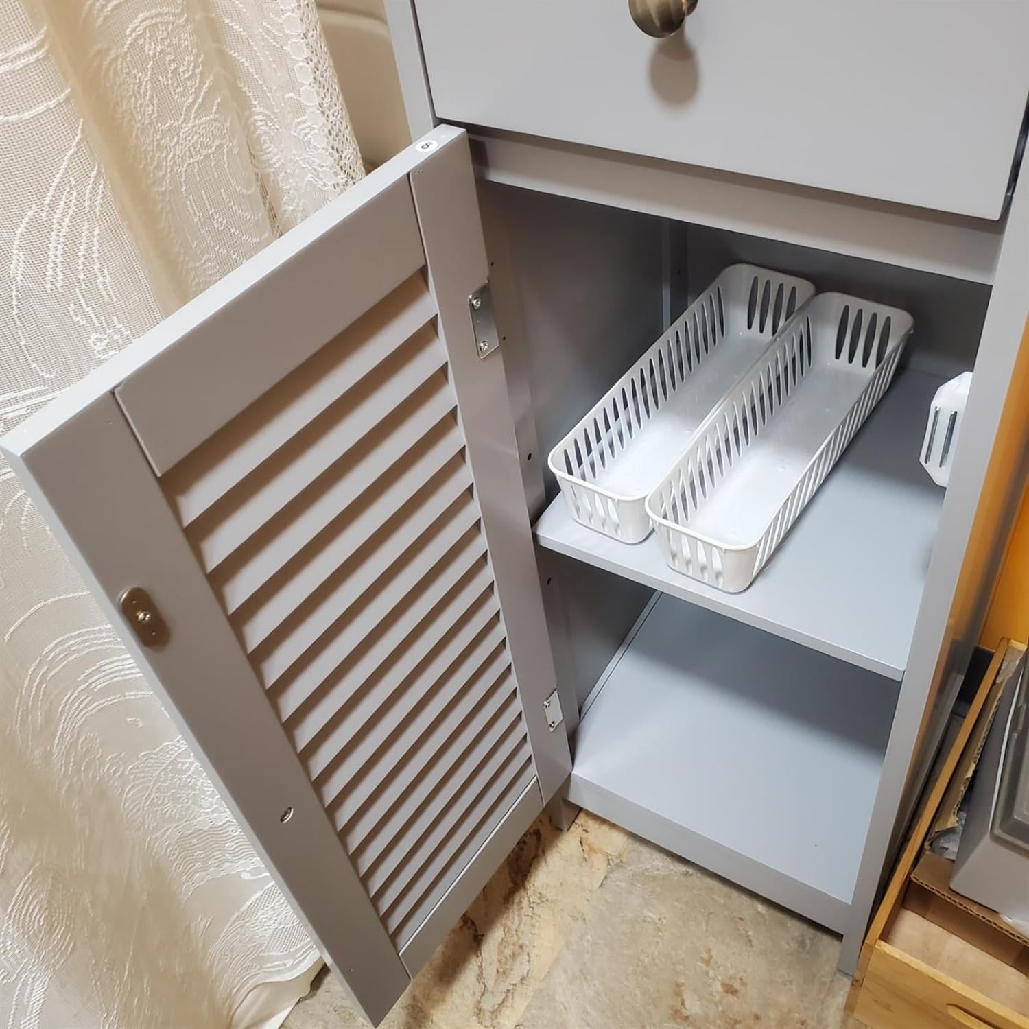 Demi Bonn Wood Bathroom Storage Cabinet, Bathroom Floor Cabinet with Drawer and Shutter Door for Bathroom, Living Room, Bedroom, Kitchen, White