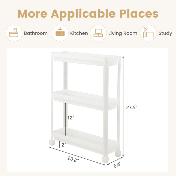 Finihen Rolling Cart, Kitchen Island Cart, 2 Pieces 3-Tier Slim Detachable Storage Cart with Drainage Holes and Wheels, for Kitchen, Dining Room, White Finihen Rolling Cart, Kitchen Island Cart, 2 Pieces 3-Tier Slim Detachable Storage Cart with Drainage Holes and Wheels, for Kitchen, Dining Room, White