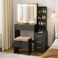 thumbnail image 2 of IDEALHOUSE Dressers Vanity Desk with Sliding Mirror, 4 Drawers, 7 Shelves, Charging Station, Lights, Black Modern Makeup Table with Stool for Bedroom, 3 Lighting Modes, 2 of 8