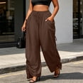thumbnail image 4 of Gytharion Women's Plus Size Fashion Pleated Trousers Solid Color Drawstring Pants Loose Elastic Waist Pants with Pockets, 4 of 4