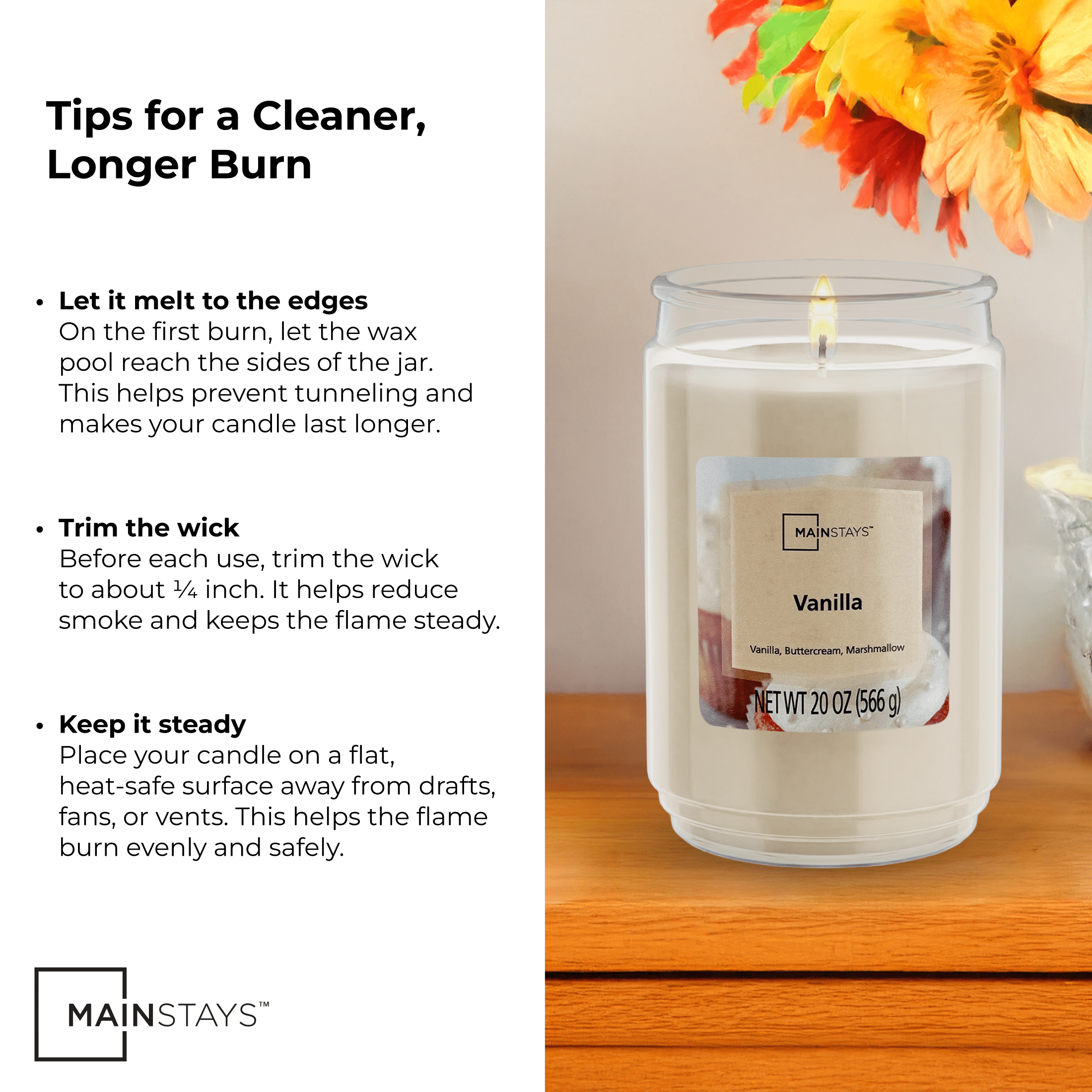 Mainstays Single-Wick Scented Glass Jar Candle, Vanilla, 20oz.