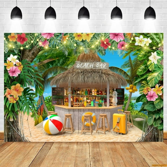 Summer Seaside Beach Party Photography Backdrop Sea Ocean Tropical Palm Leaves Flowers Surfboard Birthday Party Photo Background
