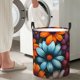 thumbnail image 5 of Balery Colorful Blooming Flowers Cesta de ropa redonda con asas, impermeable, independiente, para ropa, juguetes, dormitorio y familia-Small, 5 of 6