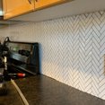 thumbnail image 2 of "clevermosaics White Herringbone Marble Mosaic Adhesive Backsplash Tiles, 12"" x 12"", Set of 10", 2 of 8