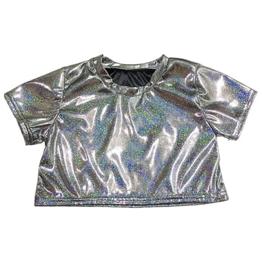 WOYY Toddler Girls Shiny Crop Top Slim Fit Stretch Short Sleeve T Shirt Tee, Sizes 3-4T