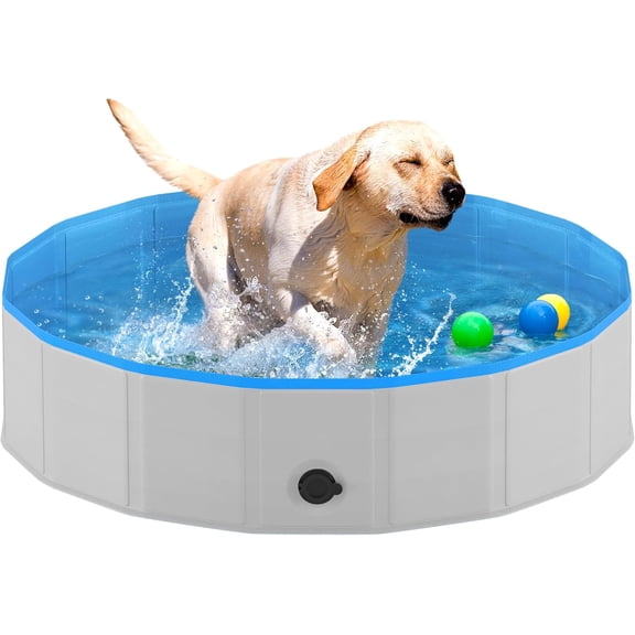 Foldable Dog Pool, Collapsible Hard Plastic Dog Swimming Pool, Portable Bath Tub for Pets Dogs and Cats, Pet Wading Pool for Indoor and Outdoor, 40 x 12 Inches