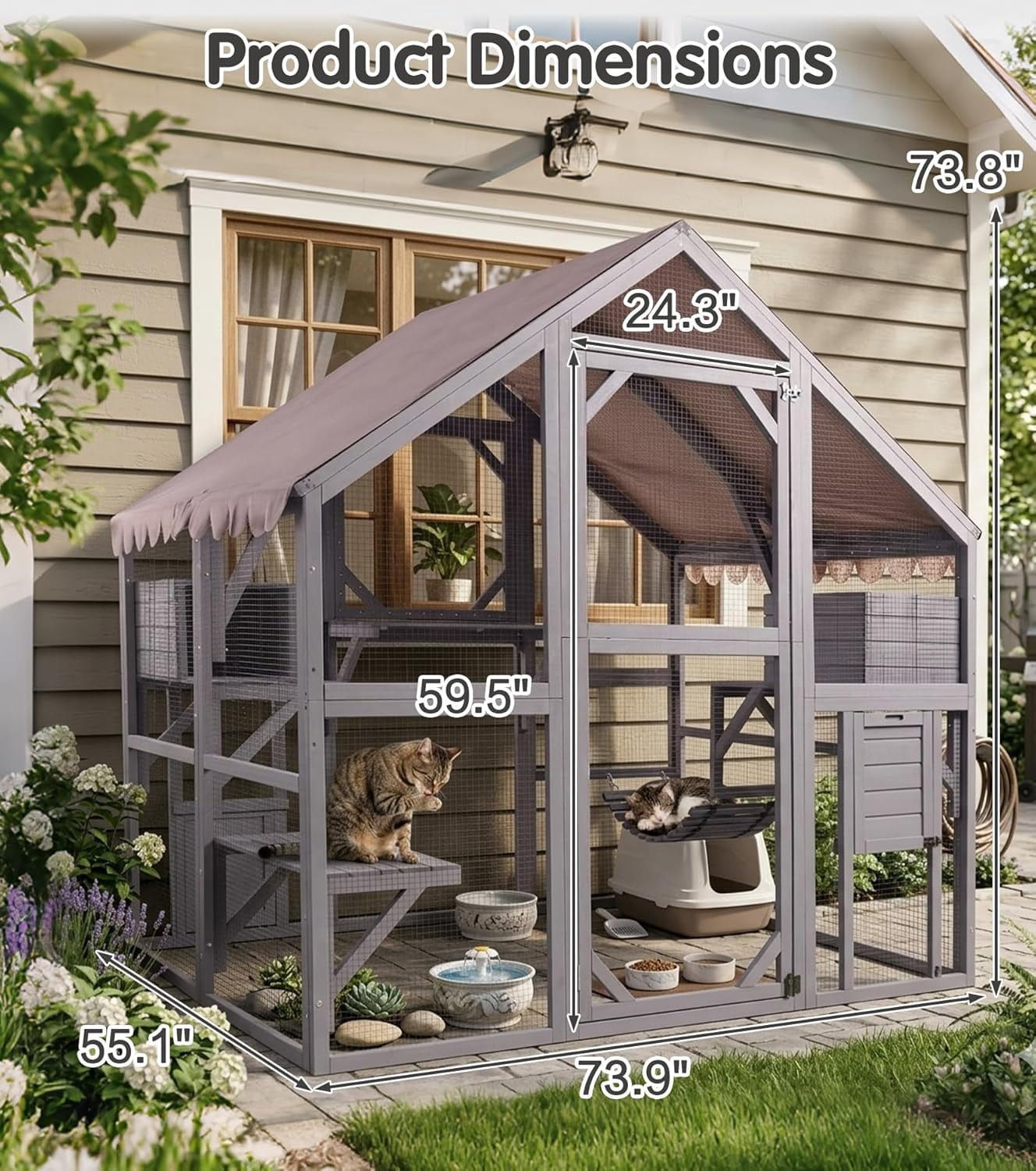 Aivituvin Extra Large Catio Outdoor Cat Enclosure Window Design for 6-10 Cats, Walk-in Patio Cat House with 4 Access Doors, Waterproof Roof