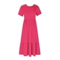 thumbnail image 3 of qucoqpe Women's Summer Casual Short Sleeve Crewneck Swing Dress Flowy Tiered Maxi Beach Dress with Pockets, 3 of 5