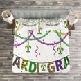 thumbnail image 3 of Ambesonne Mardi Gras Quilted Bedspread Set 3 Pcs, Fleur De Lis Beads, Queen Size, Purple Green Yellow, 3 of 3
