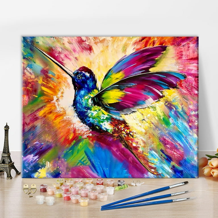 TISHIRON Paint by Numbers for Adults,16x20 inch Canvas Wall Art Colorful  Hummingbird Oil Painting by Numbers Kit for Home Wall Decor (Frameless)