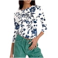 thumbnail image 5 of Qingpeng Women's 3/4 Length Sleeve Shirts Floral Print Basic Tees Slim Fit T Shirt Crew Neck Crop Tops Size S-3XL, 5 of 8