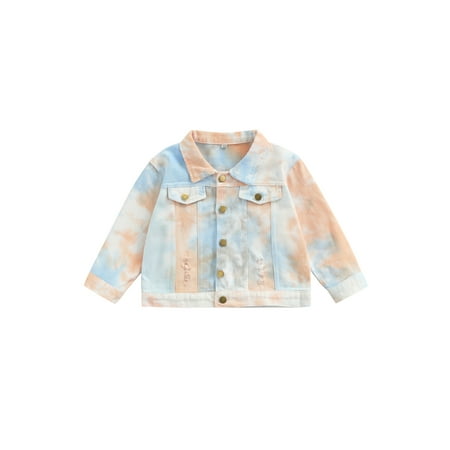 

Diconna Kids Girls Boys Coat Unisex Tie-Dyed Turn-Down Collar Long Sleeve Jacket Blouse for Spring Fall Red/Beige/Black 2-7Y