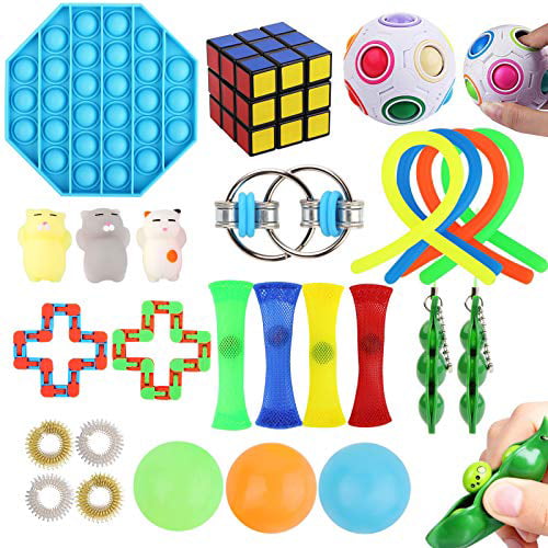 Silicone Squeeze Sensory Toys Christmas Decoration Gift for Kids Adults 26pcs Mini Pop Fidget Toys Pack Push Bubble Pop Keychain Toy Anxiety Stress Relief Simple Hand Toys 