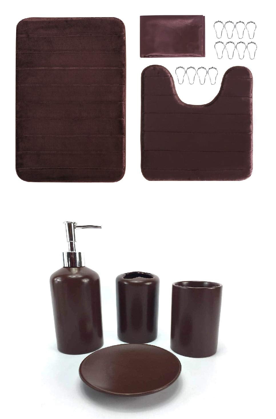 19 Piece Bath Accessory Set Stripe Soft Memory Foam Bathroom Rug