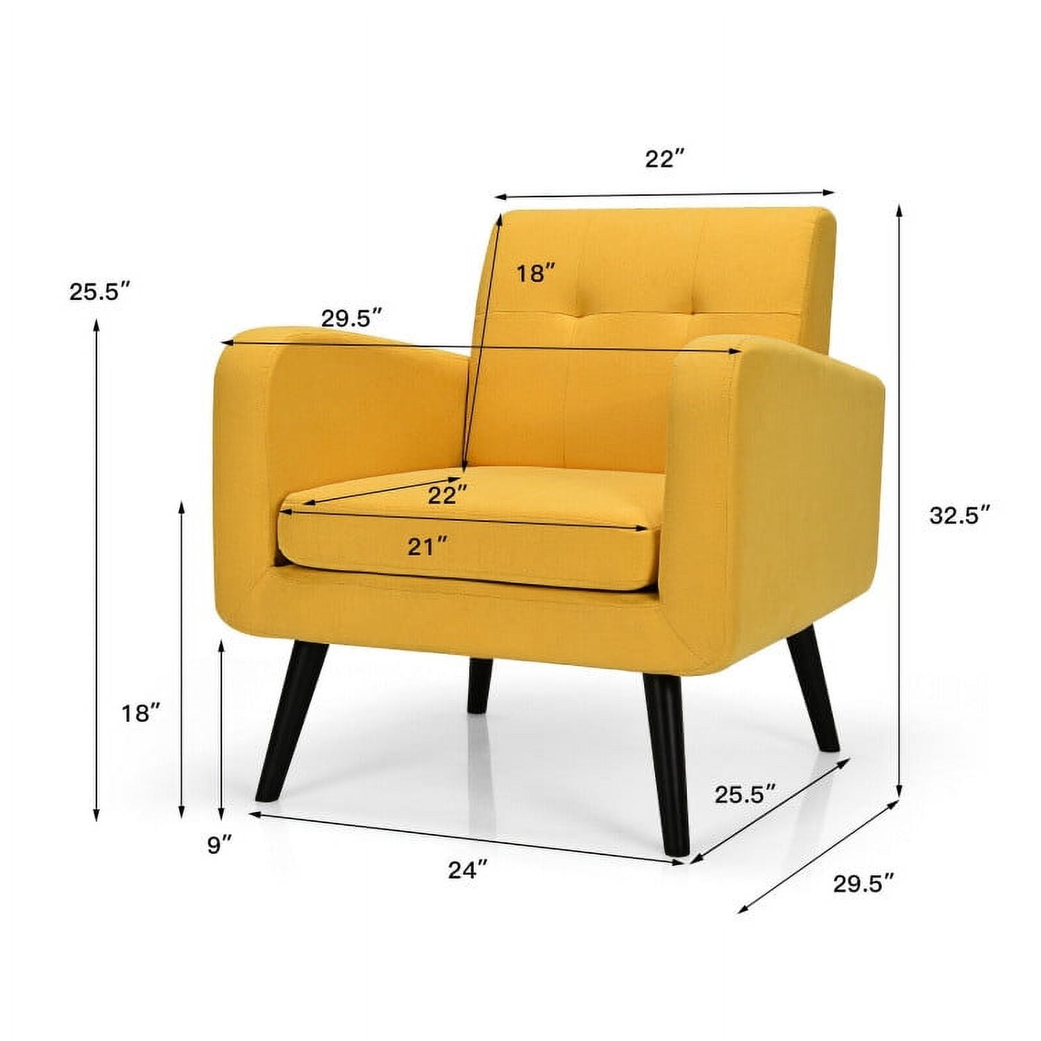 Finihen Upholstered Accent Chair, Modern Upholstered Comfy Accent Chair Single Sofa with Rubber Wood Legs, for Living Room, Bedroom, Yellow