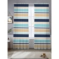 thumbnail image 2 of Khaki Striped Sheer Curtains 84 Inch Length 2 Panels Set Window Treatments, Navy Blue Farmhouse Stripes Modern Abstract Art Rod Pocket Semi Curtains for Living Room/Bedroom/Kitchen, 104"W x 84"L, 2 of 7