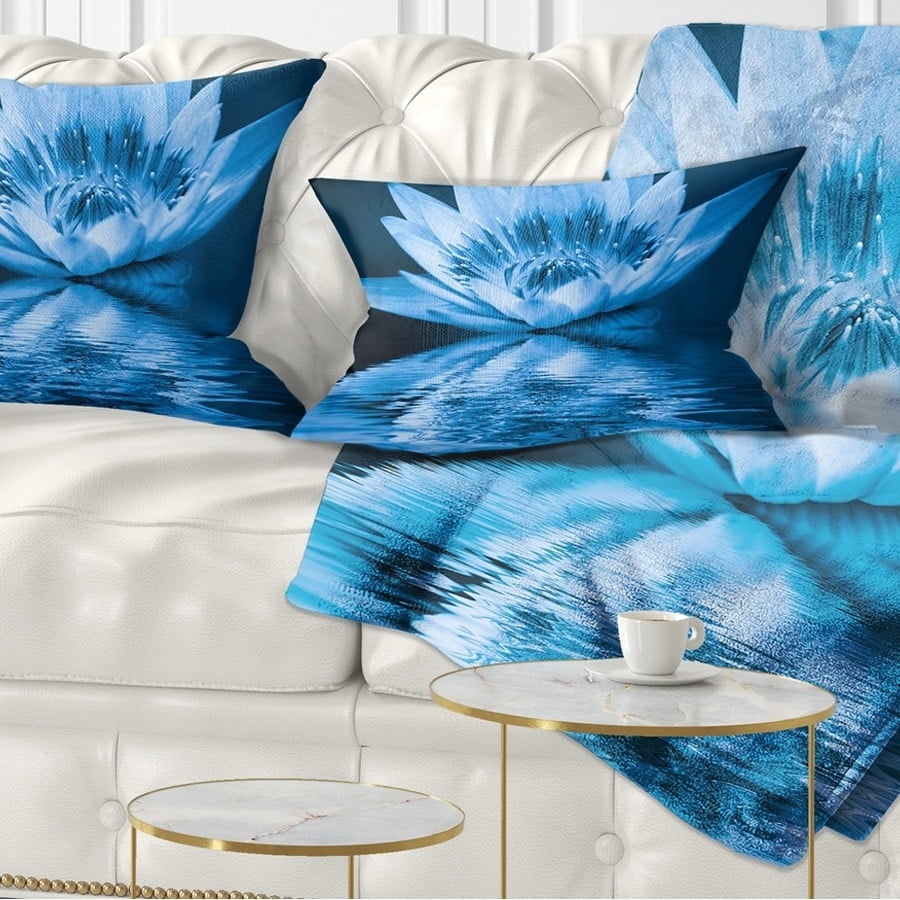 Designart CU7858-12-20 Blue Water Lily Floral Lumbar Cushion Cover for Living Room Sofa Throw Pillow 12 in x 20 in in