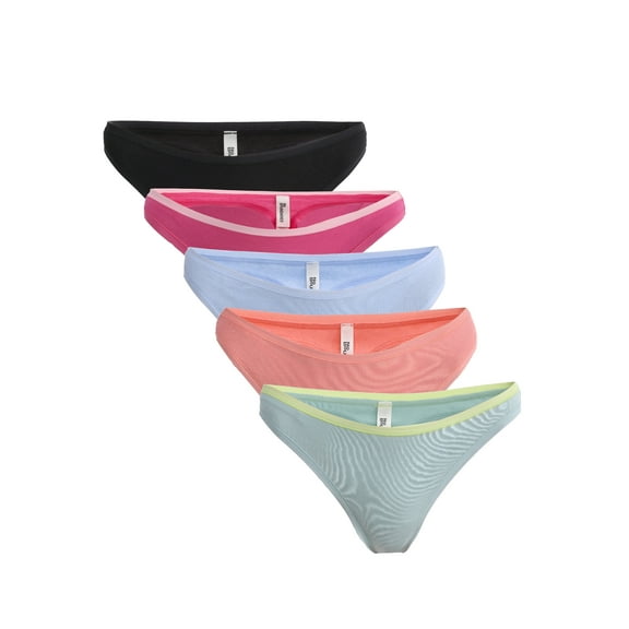 No Boundaries Cotton Thong Panties, 5-Pack, Women’s and Women’s Plus