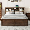 thumbnail image 2 of King Size Wood Platform Bed - Antique Wood w/ Storage Headboard, USB Ports &amp; Drawers. Solid Pine Frame. Bedroom Furniture., 2 of 14