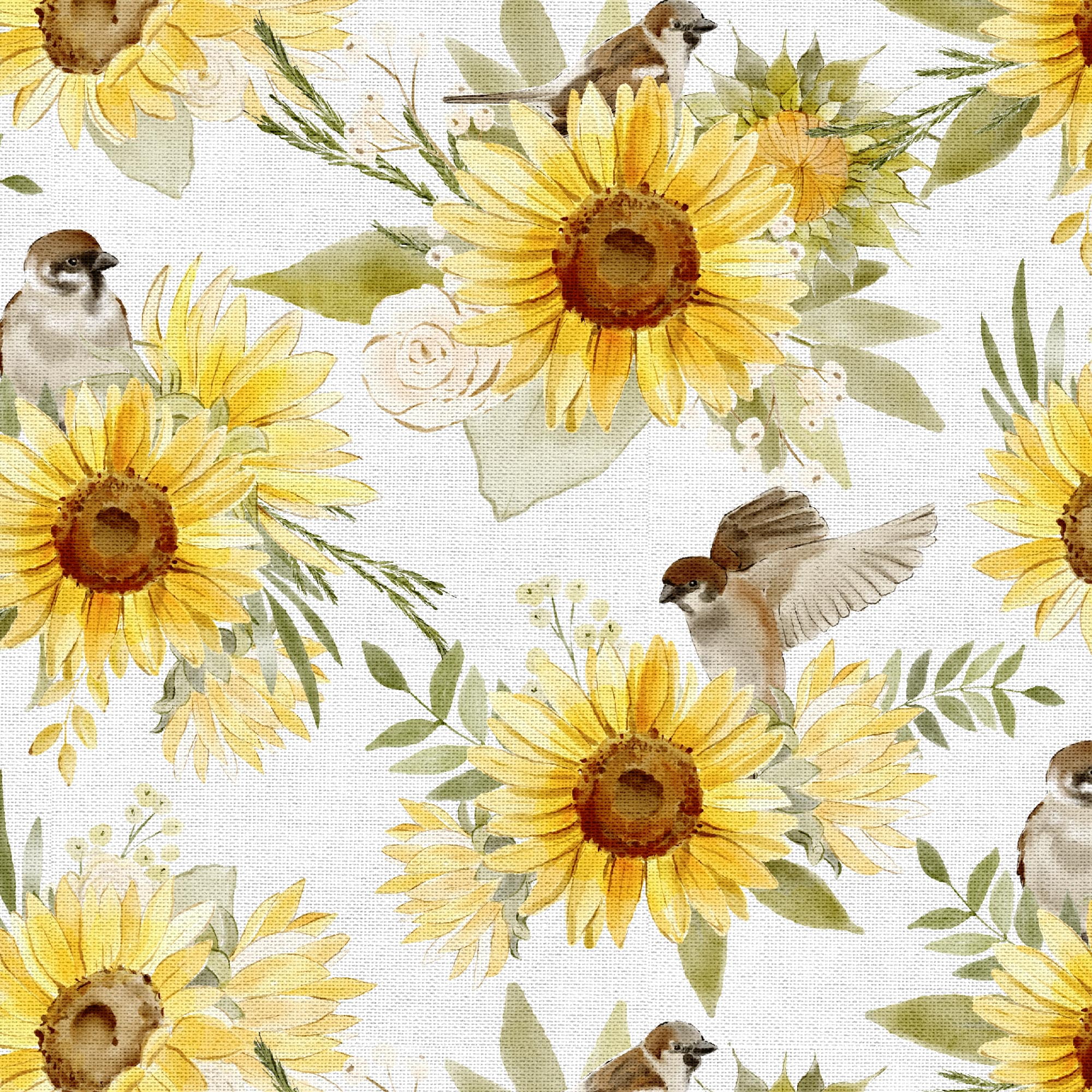 (3 pack) Fabric Editions 36" x 42" Cotton Sunflower Birds 1 Yard Precut Sewing & Craft Fabric, White 1 Piece