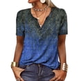 thumbnail image 2 of Camiseta con cuello de botón de verano para mujer, camiseta de manga corta estampada informal holgada, 2 of 5
