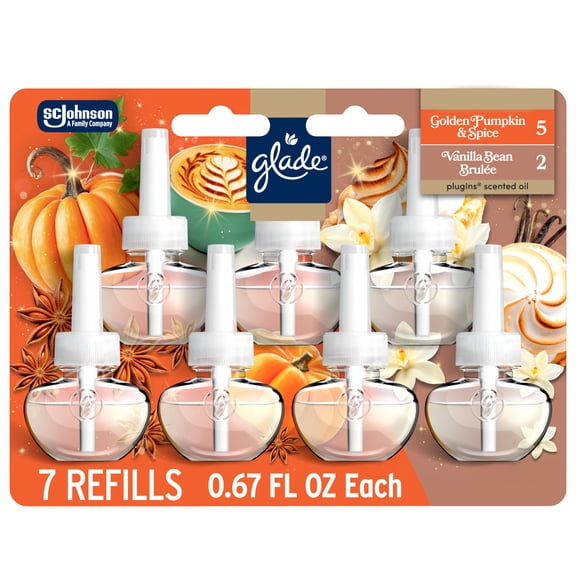 Glade® PlugIns® Refills Air Freshener, Golden Pumpkin & Spice and Vanilla Bean Brulee, 4.69oz., 7 count