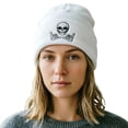 thumbnail image 5 of SYMOID Skull Embroidered Cuffed Knit White Beanie - Gothic Winter Hat for Unisex Hats,Size Free Size, 5 of 6