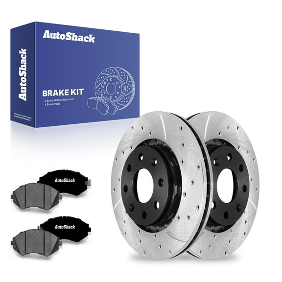AutoShack 10.04" (255 mm) Front Vented Drilled & Slotted Brake Rotors E-Coated   Premium Ceramic Brake Pads | Replacement for 2013-2015 Chevrolet Spark | 6-PC Brake Kit | ShadowGuard