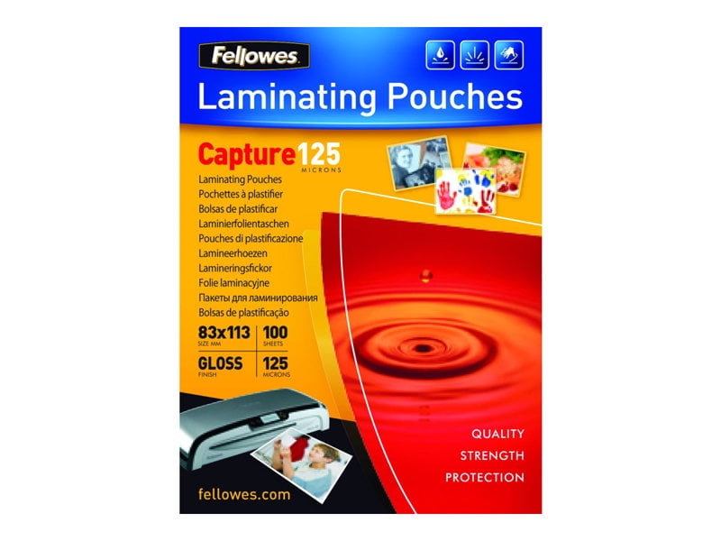 Fellowes Laminating Pouches Capture 125 micron - 100 - 3.27 in x 4.45 in lamination pouches