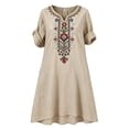 thumbnail image 7 of Bxsruta Women's Embroidered Cotton Casual Bohemian Smock Dress V Neck Short Sleeve Loose Flowy Midi Length with Pockets Pull on Lightweight Breathable Summer for Women, 7 of 7