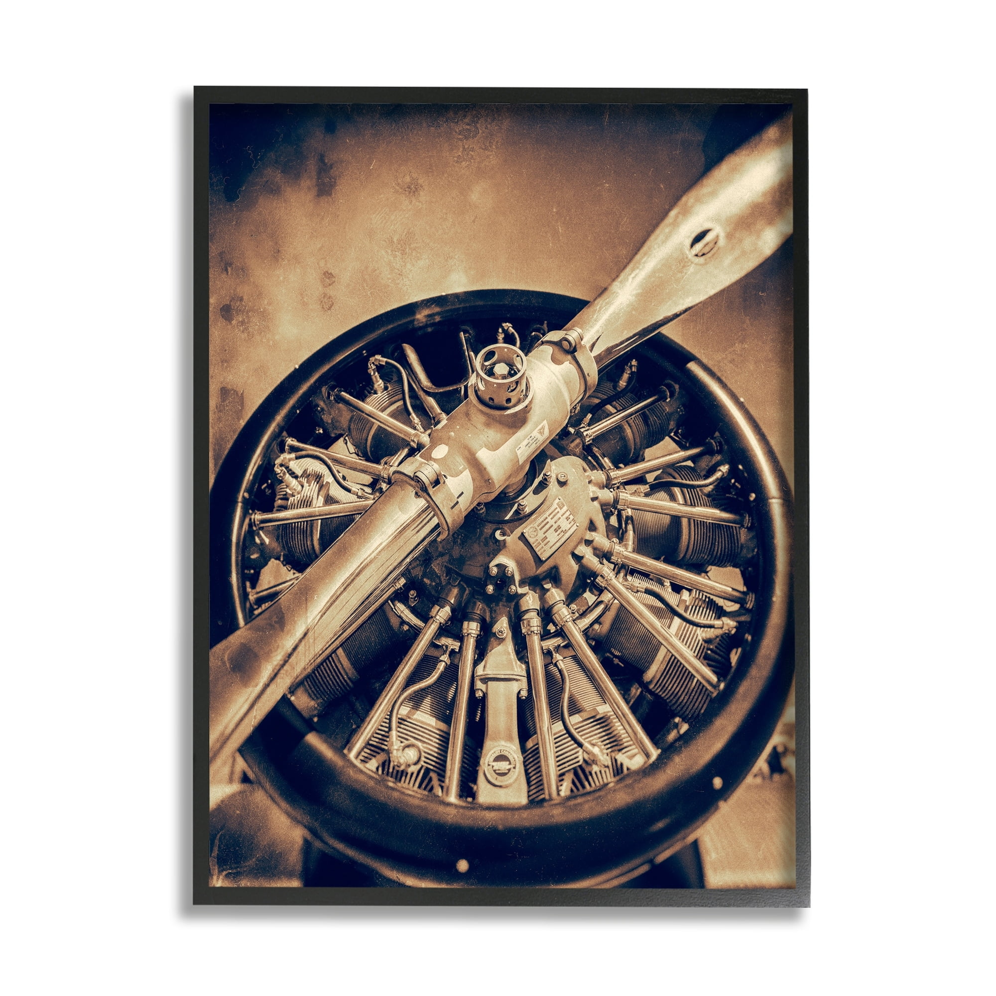 Stupell Industries Propeller Machinery Detailed Aircraft Sepia Photography Framed Wall Art, 24 x 30, Design by John Slemp