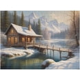 thumbnail image 3 of Winter Scene Puzzle 500 Piece Jigsaw Puzzle Illustration of Lake House,20"x15" Large Puzzle Decoration for Family Party Holiday,Multi-Color Snow Landscape, 3 of 6