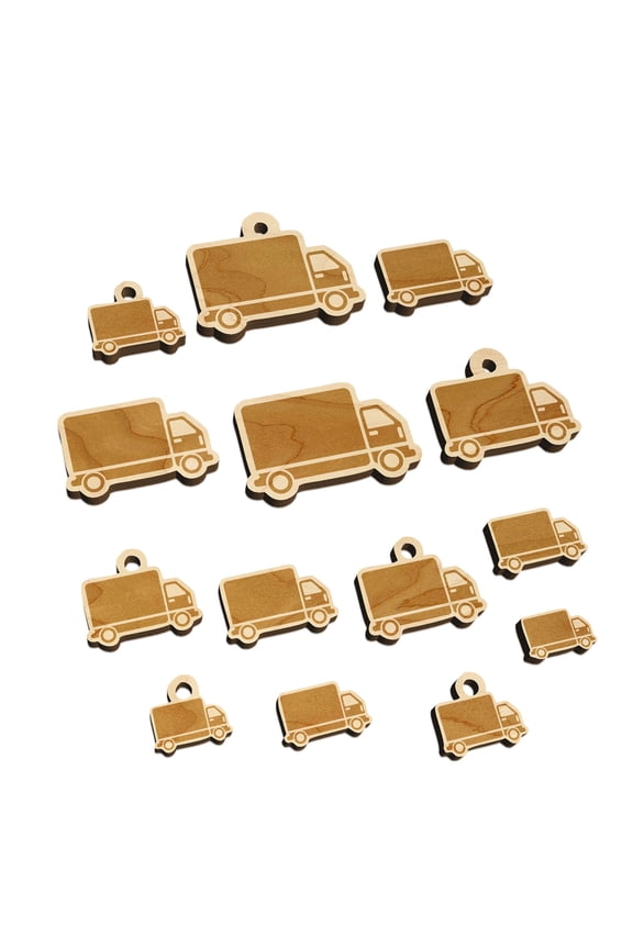 Delivery Truck Vehicle Icon Wood Mini Charms Shapes DIY Craft Jewelry - No Hole - 16mm (22pcs)