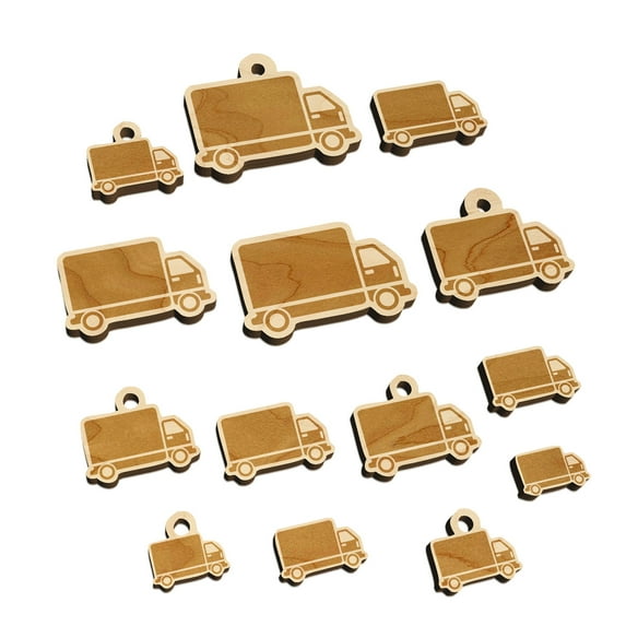 Delivery Truck Vehicle Icon Wood Mini Charms Shapes DIY Craft Jewelry - With Hole - Various Sizes (16pcs)