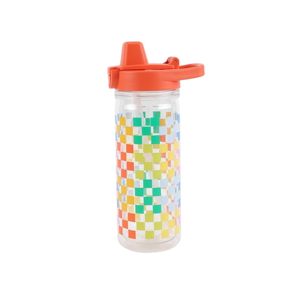 Mainstays Kids 14 oz Multicolor Checkered Tritan Double-Wall Insulated Water Bottle