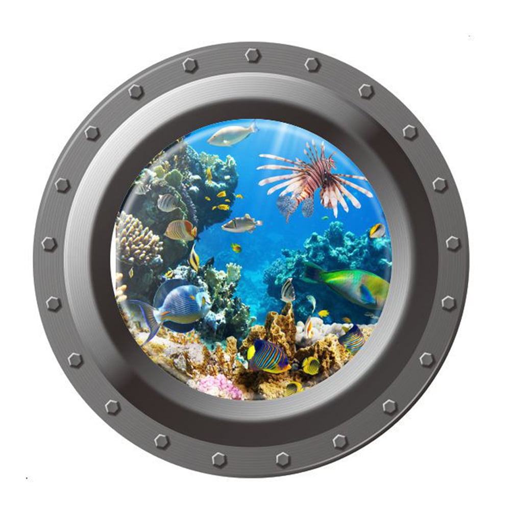 FISH & CORAL PORTHOLE Decal Removable WALL STICKER Art Sea Window Portscape 