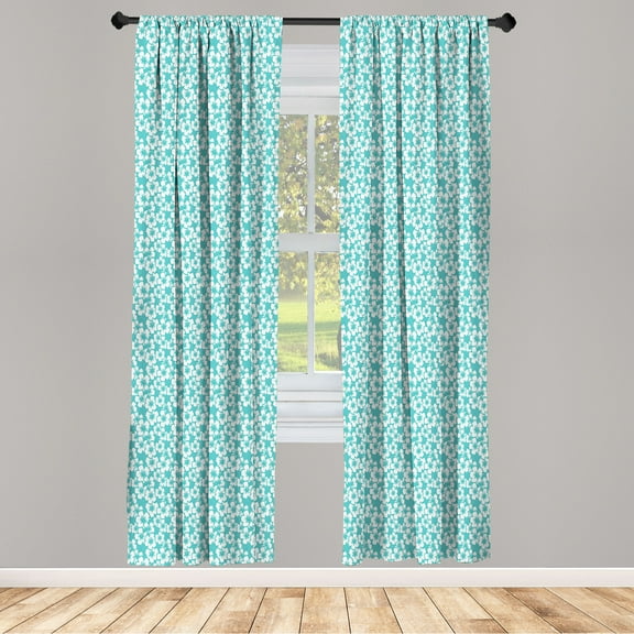 Ambesonne Luau Curtains, Flourish Pattern Hibiscus Art, Pair of 28"x95", Aqua White