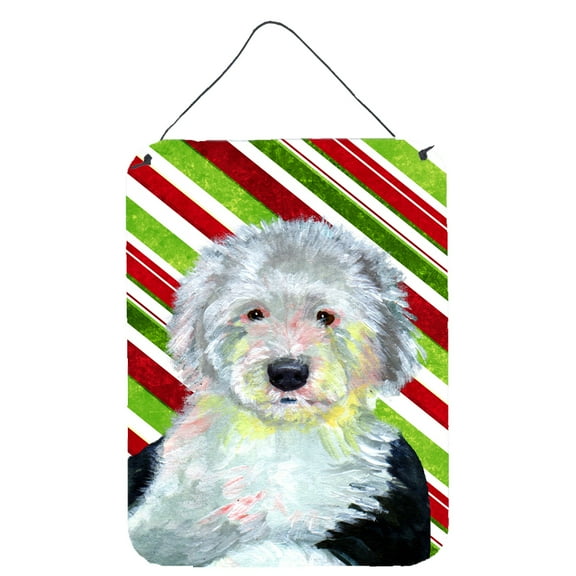 Old English Sheepdog Candy Cane Holiday Christmas Wall or Door Hanging Prints