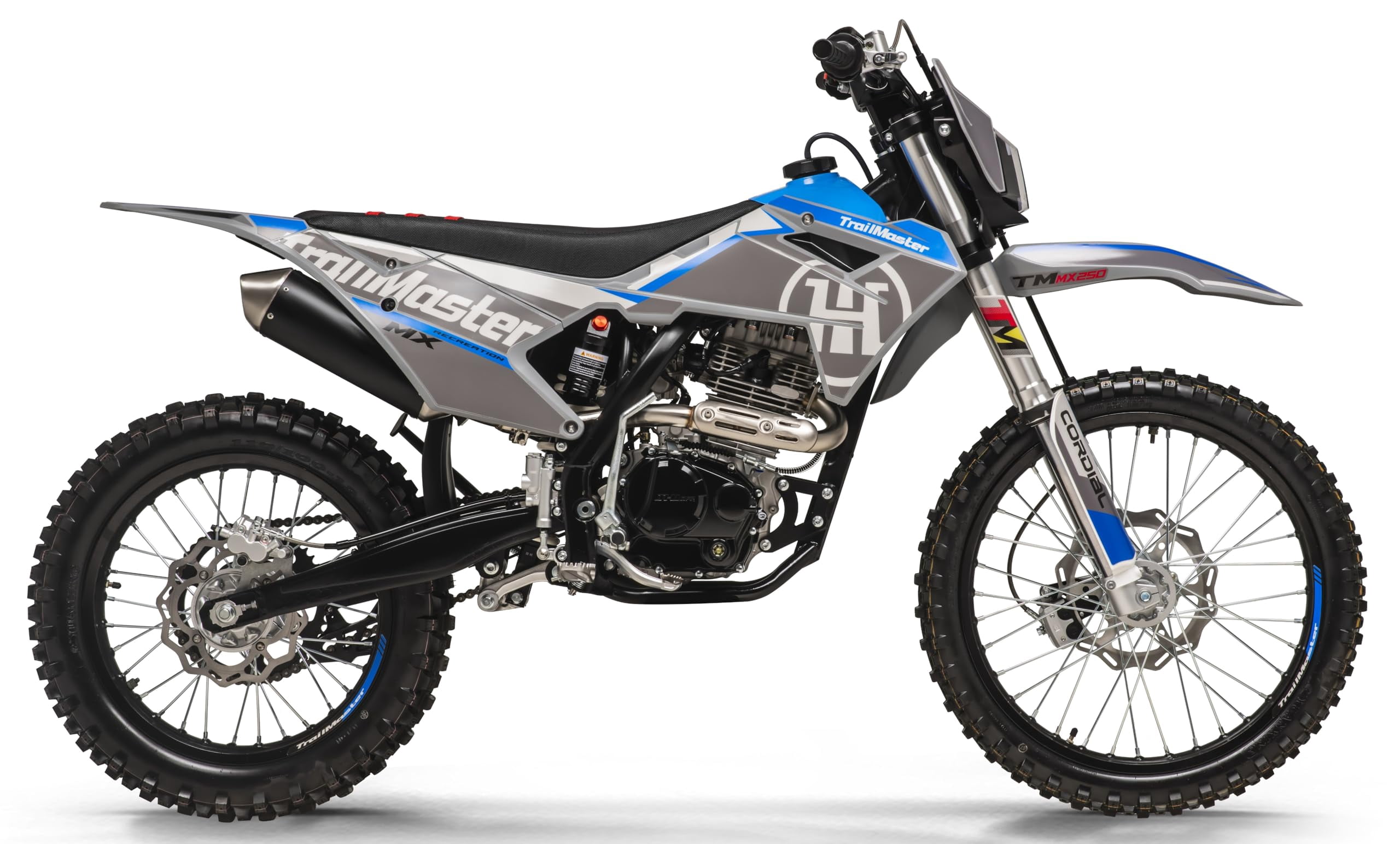 Trailmaster JHL Pro Series TM MX250 Dirt Bike Electric Start, Extended Frame, 21 inch Front tire, 35.4" seat Height Manual Trans (Blue)