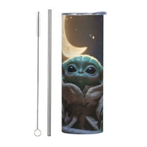 Insulated Tumbler with Lids and Straws, Baby Yoda Stainless Steel Mug Coffee Cup Thermal Travel 20oz
