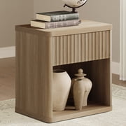 SICOTAS Fluted Nightstands for Bedroom Set of 2, Farmhouse Bedside Tables with Drawer & Open Shelf, Wood End Table for Living Room in Oak