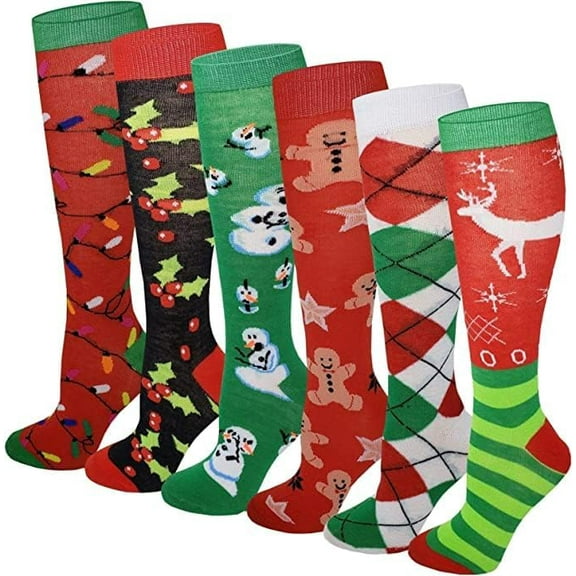 Girls Knee High Socks, Holiday and Novelty Designs, 6 Pairs
