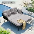 thumbnail image 3 of Outdoor Patio Daybed with Cushions and Pillows, All Weather Patio Sofa Bed Sunbed with Nylon Rope Backrest and Adjustable Levelers, Outdoor Bed Lounger for Lawn Garden Backyard Porch, Gray, 3 of 13