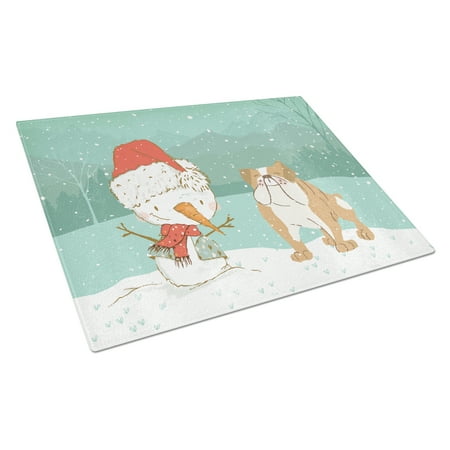 

Carolines Treasures CK2053LCB English Bulldog Snowman Christmas Glass Cutting Board Large 12H x 16W multicolor