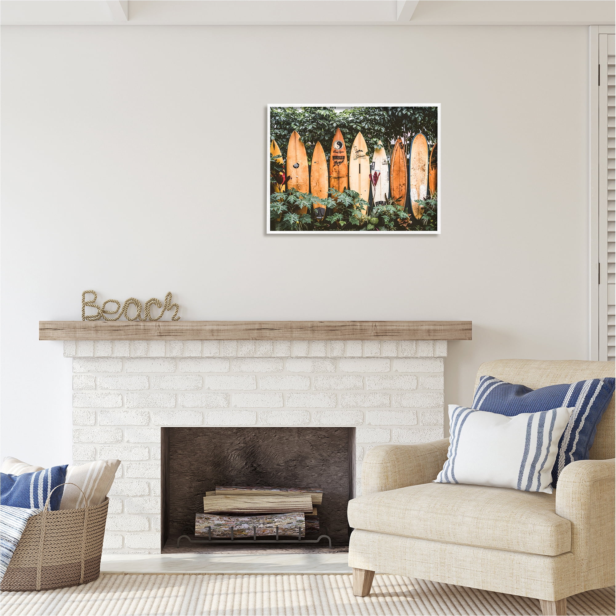 Stupell Industries Surf Boards in Nature Sports Photography White Framed Art Print Wall Art, 30 x 24