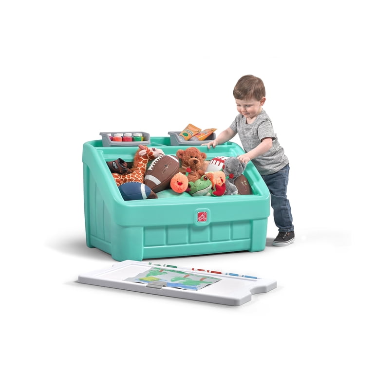 リトルタイクス　step2　トイボックス Step2 2-in-1 Mint Toy Storage Box with Art Lid for Toddlers