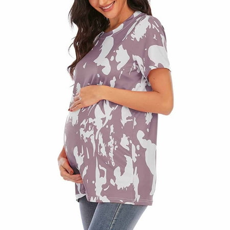 

gakvbuo Maternity Shirts For Women Maternity Tops Maternity Clothes For Photoshoot Pregnant Womens Nursing Solid Color Round Neck Short Sleeve Round Neck Breastfeeding Blouse